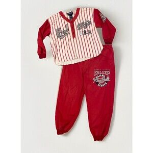 Vintage 90s Esleep Striped Flannel Pajama Baseball Jersey Top & Pants Sz L